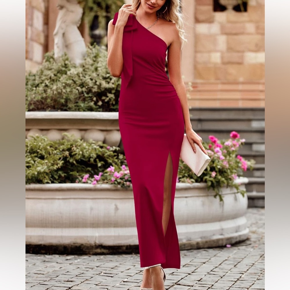 One-Shoulder Red Midi Dress